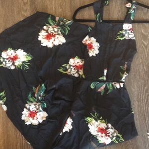 Halter Neck Floral Print Backless Maxi Dress